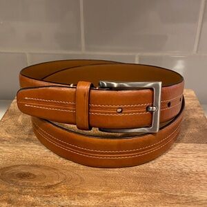 Tan Leather Belt Size 40 Cognac Stitched Casual Classic